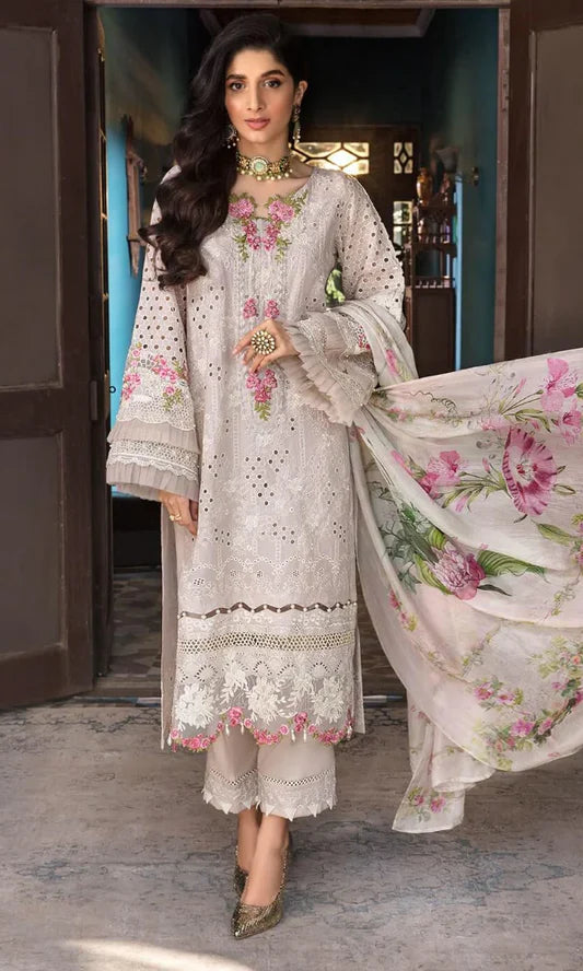 ELAF Lawn-3PC Chikankari Embroidered With Digital Printed Dupatta-1056